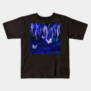 Wisteria and Butterflies Negative Painting Blue Kids T-Shirt